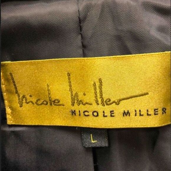 Nicole Miller Black Wool Blend Coat w/ Hood Large - Picture 4 of 11